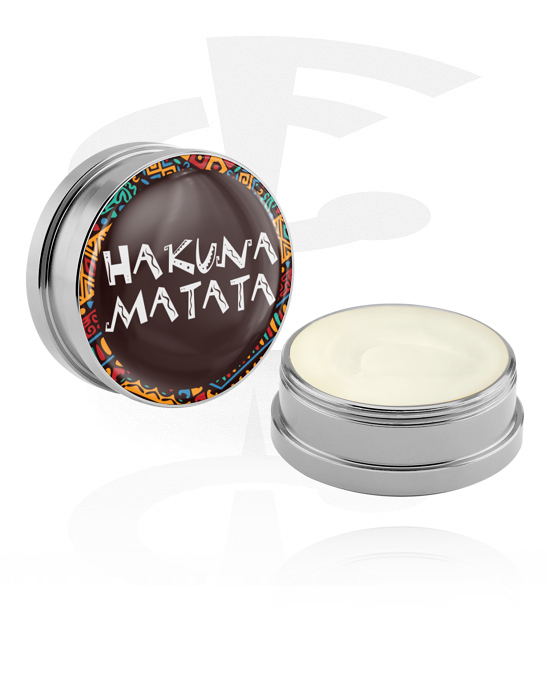 Limpieza y cuidado, Crema reparadora e hidratante para piercings con Letras "Hakuna Matata", Envase de aluminio