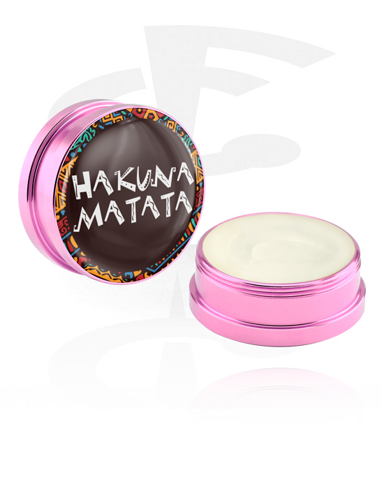 Limpieza y cuidado, Crema reparadora e hidratante para piercings con Letras "Hakuna Matata", Envase de aluminio