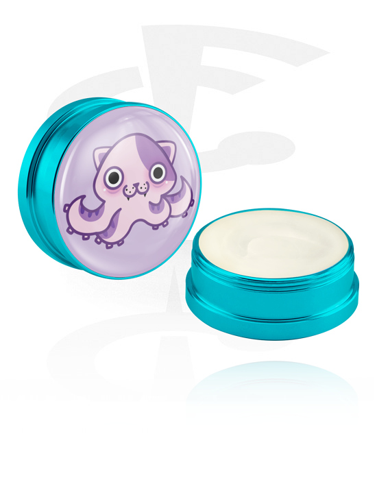 Reiniging en verzorging, Conditioning creme en deodorant voor piercings met octopus-motief, Aluminium container