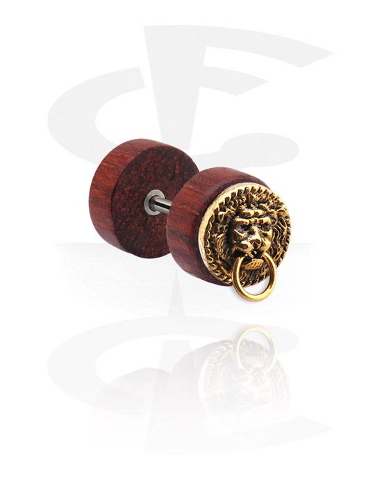 Lažni piercing nakit, Lažni čepić s čeličnim umetkom, Mahagonijevo drvo, Kirurški čelik 316L