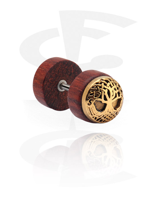 Lažni piercing nakit, Lažni čepić s čeličnim umetkom, Mahagonijevo drvo, Kirurški čelik 316L
