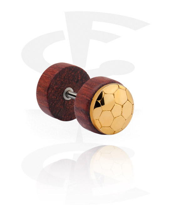 Falske piercinger, Fake Plug with gold-plated steel attachment, Wood