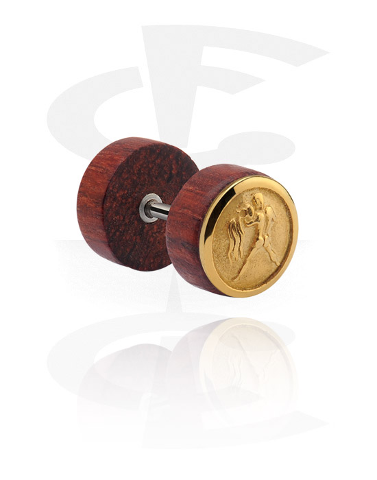 Lažni piercing nakit, Fake Plug with gold-plated steel attachment, Wood