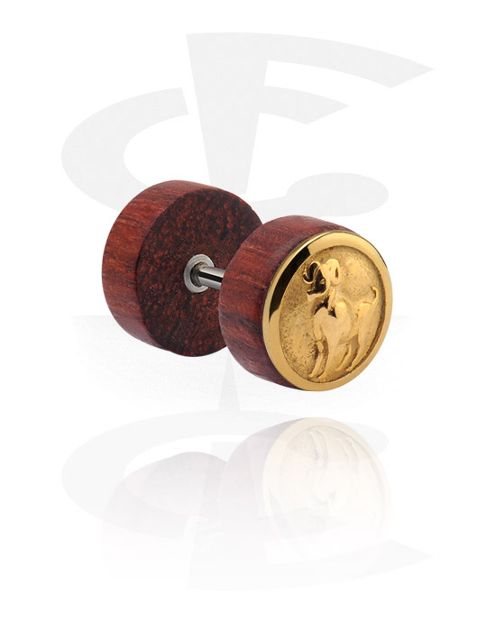 Lažni piercing nakit, Fake Plug with gold-plated steel attachment, Wood