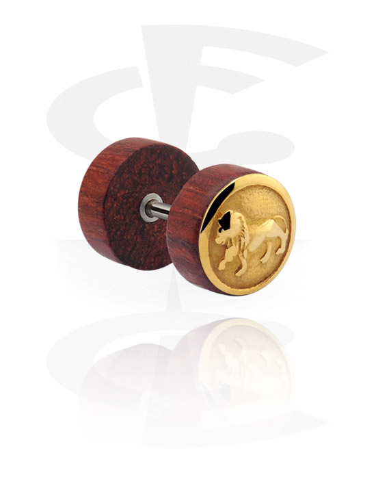Imitacja biżuterii do piercingu, Fake Plug with gold-plated steel attachment, Wood