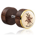 Faux piercings, Faux plug avec incrustation en acier, Acajou, Acier chirurgical 316L