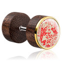 Faux piercings, Faux plug avec incrustation en acier, Acajou, Acier chirurgical 316L