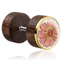 Faux piercings, Faux plug avec incrustation en acier, Acajou, Acier chirurgical 316L