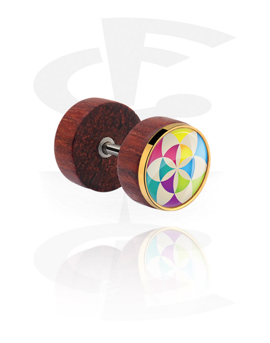 Fake Piercings, Fake Plug with steel inlay, Mahogany Wood, Surgical Steel 316L