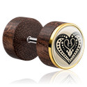Faux piercings, Faux plug avec incrustation en acier, Acajou, Acier chirurgical 316L