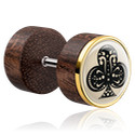 Faux piercings, Faux plug avec incrustation en acier, Acajou, Acier chirurgical 316L