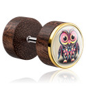Faux piercings, Faux plug avec incrustation en acier, Acajou, Acier chirurgical 316L