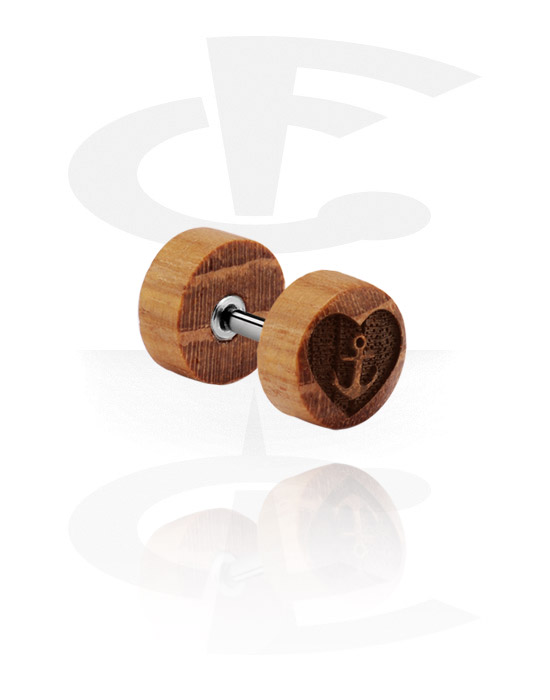 Fake Piercings, Fake Plug with laser engraving, Beech Wood, Acrylic, Surgical Steel 316L
