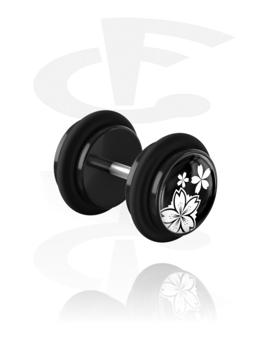 Fake Piercings, Fake Plug with flower design, Acrylic, Surgical Steel 316L