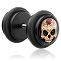 Faux piercings, Faux plug avec motif tête de mort, Acrylique, Acier chirurgical 316L