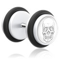 Faux piercings, Faux plug avec motif tête de mort, Acrylique, Acier chirurgical 316L
