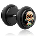 Faux piercings, Faux plug avec motif tête de mort, Acrylique, Acier chirurgical 316L