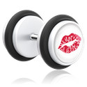 Faux piercings, Faux plug avec motif bisou, Acrylique, Acier chirurgical 316L