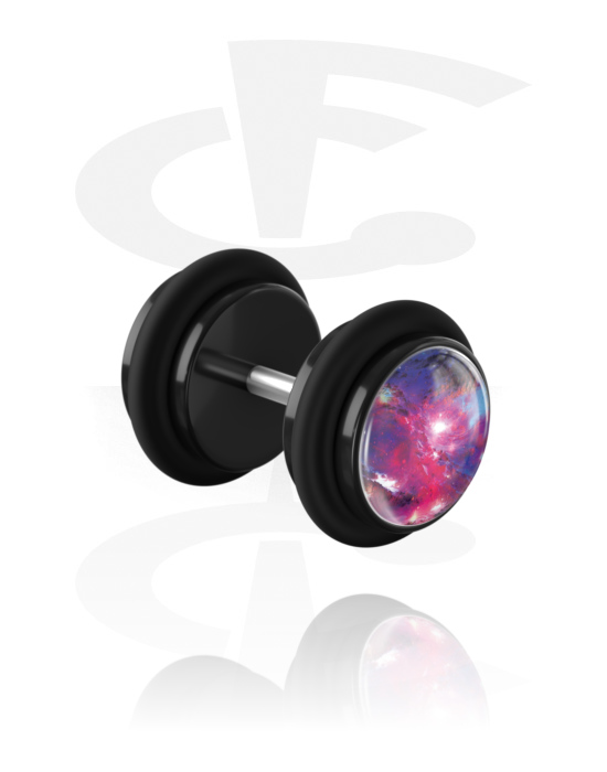 Fake Piercings, Fake Plug with galaxy design, Acrylic, Surgical Steel 316L