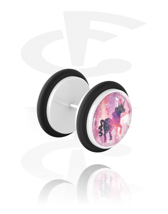 Fake Piercings, Fake Plug with Crazy Unicorn Design, Acrylic, Surgical Steel 316L