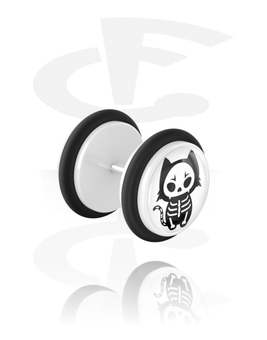 Fake Piercings, Fake Plug with cute skeleton design, Acrylic, Surgical Steel 316L