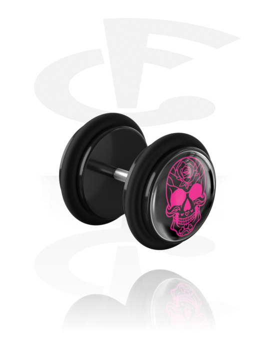 Fake Piercings, Fake Plug with Magic Skull Design and O-rings, Acrylic, Surgical Steel 316L