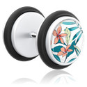Faux piercings, Faux plug avec motif crazy exotique, Acrylique, Acier chirurgical 316L