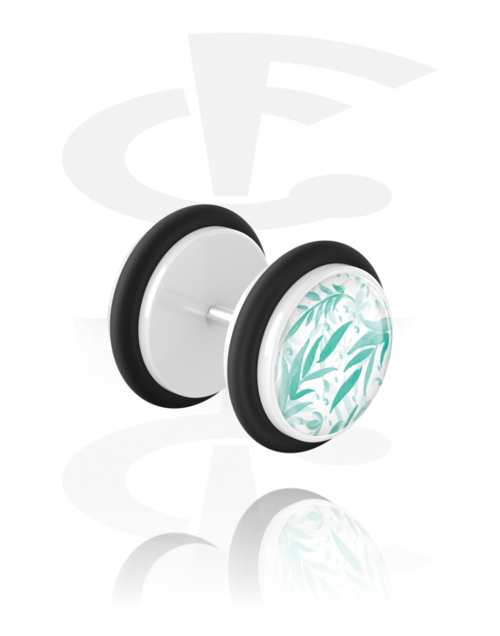 Lažni piercing nakit, Lažni čepić s zelenim dizajnom, Akril, Kirurški čelik 316L
