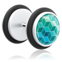 Faux piercings, Faux plug avec motif vert, Acrylique, Acier chirurgical 316L
