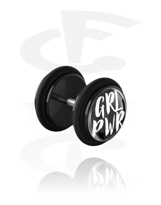 Fake Piercings, Fake Plug with "GRL PWR" lettering, Acrylic, Surgical Steel 316L