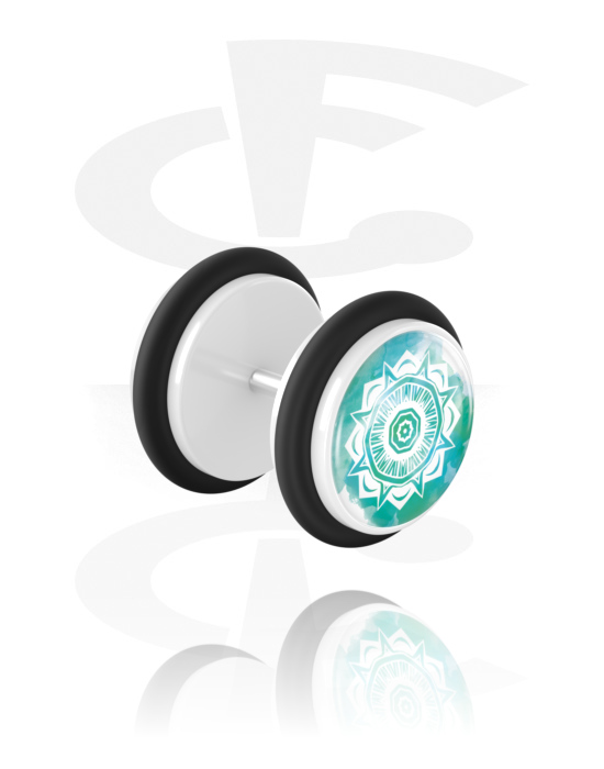 Fake Piercings, Fake Plug mit Mandala-Design, Acryl, Chirurgenstahl 316L