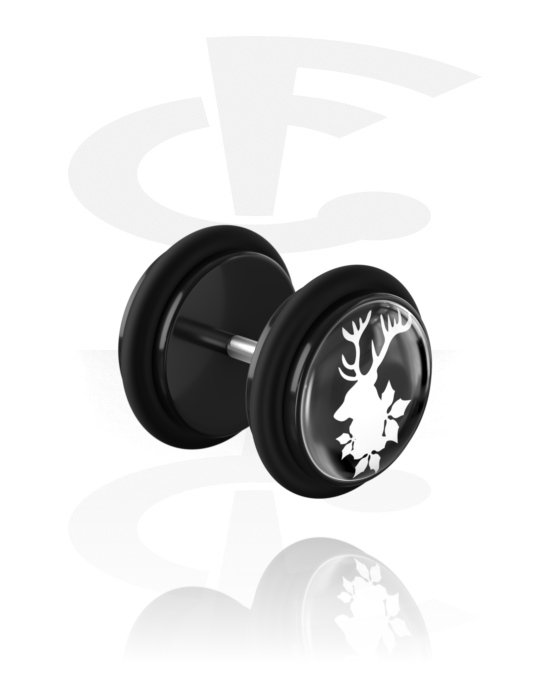 Falešné piercingové šperky, Černý falešný plug s designem jelen v zimě, Akryl