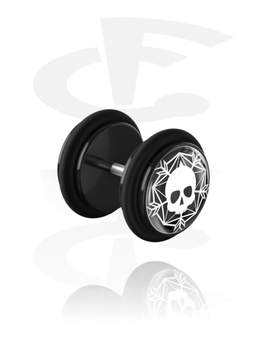 Fake Piercings, Black Fake Plug with Winter Skull Design, Acrylic