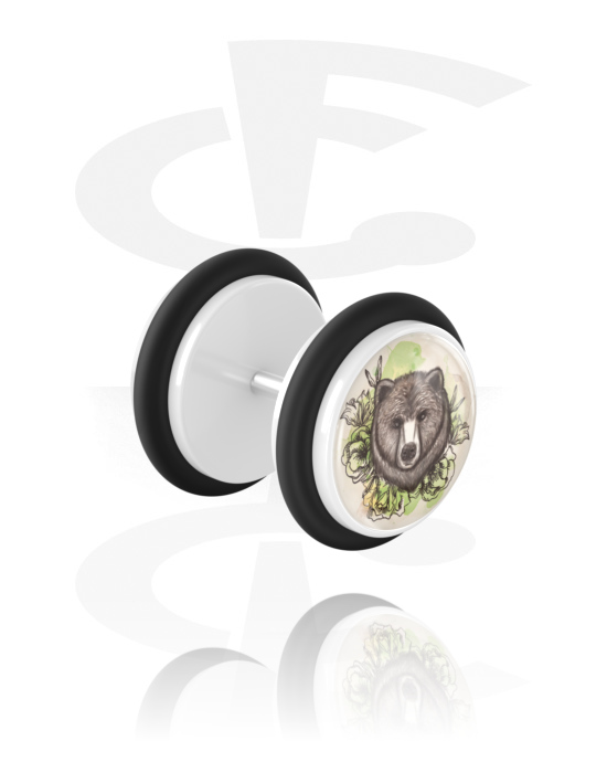 Fake Piercings, Fake Plug with bear design, Acrylic, Surgical Steel 316L