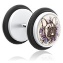 Faux piercings, Faux plug avec motif chien, Acrylique, Acier chirurgical 316L