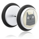 Faux piercings, Faux plug avec motif chat, Acrylique, Acier chirurgical 316L