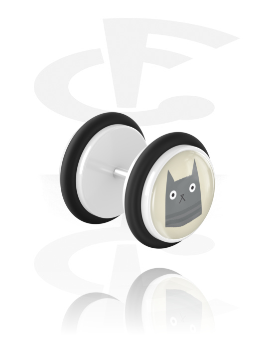 Fake Piercings, Fake Plug mit Katzen-Design, Acryl, Chirurgenstahl 316L