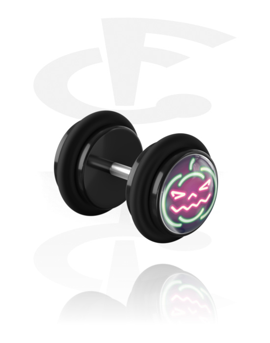 Fake Piercings, Fake Plug with Neon Halloween design, Acrylic, Surgical Steel 316L