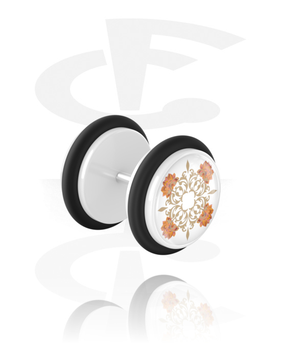Fake Piercings, Fake Plug mit Blumen-Design, Acryl, Chirurgenstahl 316L