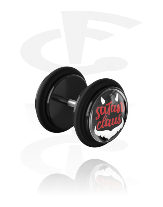 Fake Piercings, Black Fake Plug with Satan Claus Design, Acrylic