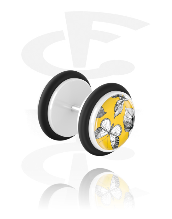 Fake Piercings, Fake Plug with Let it be Yellow Design, Acrylic, Surgical Steel 316L
