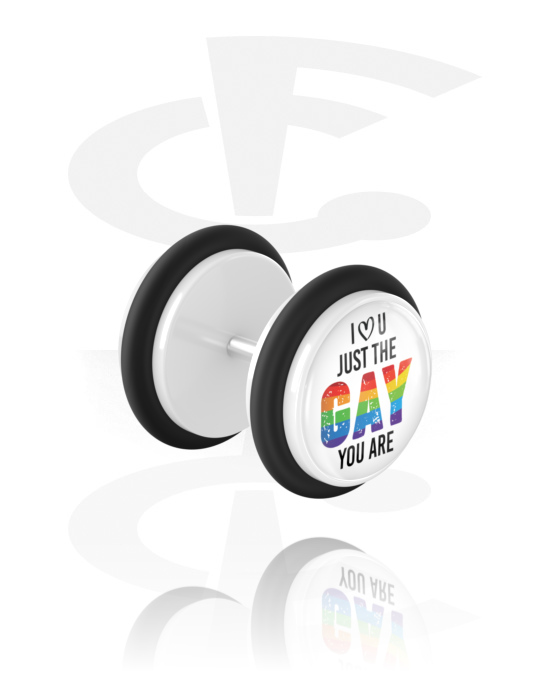 Fake Piercings, Fake Plug mit Pride!-Design, Acryl, Chirurgenstahl 316L