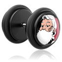 Faux piercings, Faux plug avec design père noël, Acrylique, Acier chirurgical 316L