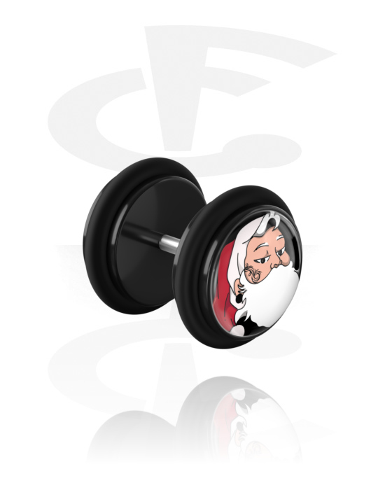 Fake Piercings, Fake Plug mit Weihnachtsmann-Design, Acryl, Chirurgenstahl 316L