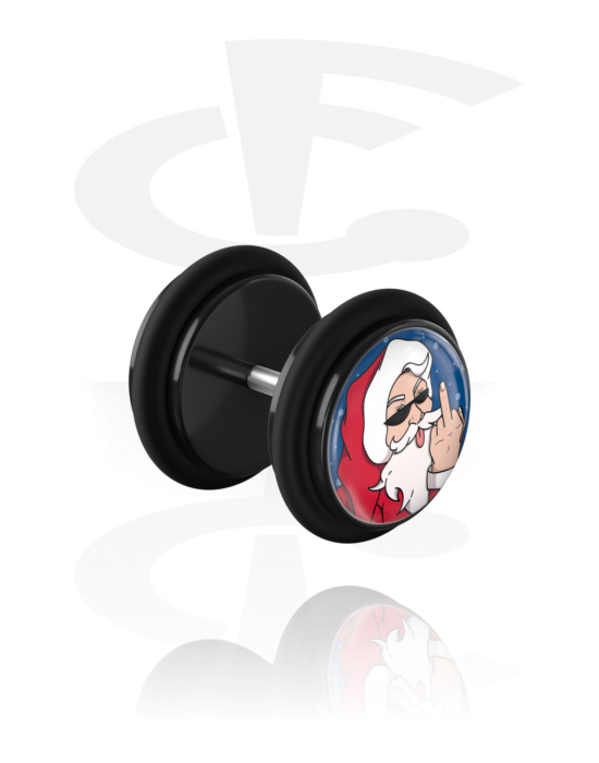 Fake Piercings, Fake Plug mit Weihnachtsmann-Design, Acryl, Chirurgenstahl 316L