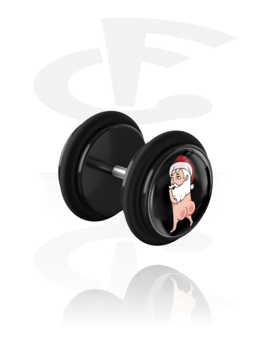 Fake Piercings, Fake Plug with Santa Claus design, Acrylic, Surgical Steel 316L