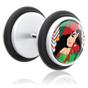 Fake piercings, Fake plug met Kerstdesign, Acryl, Chirurgisch staal 316L