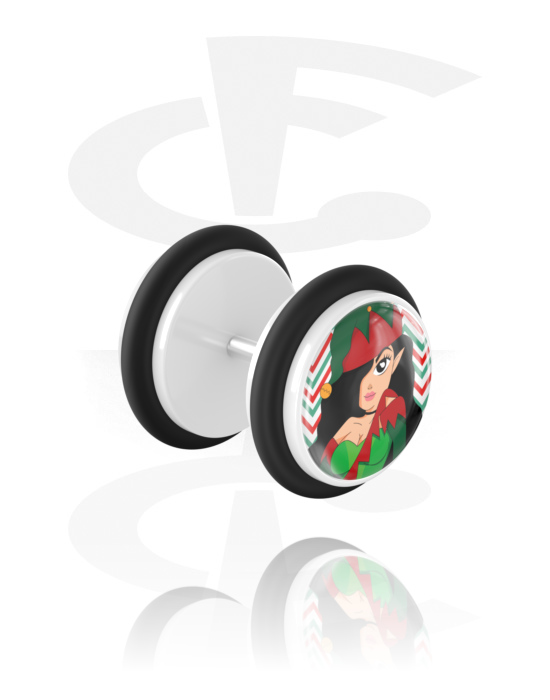 Piercing fake, Fake plug con design natalizio, Acrilico, Acciaio chirurgico 316L