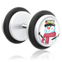 Fake piercings, Fake plug met Kerstdesign, Acryl, Chirurgisch staal 316L