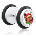 Fake piercings, Fake plug met Kerstdesign, Acryl, Chirurgisch staal 316L